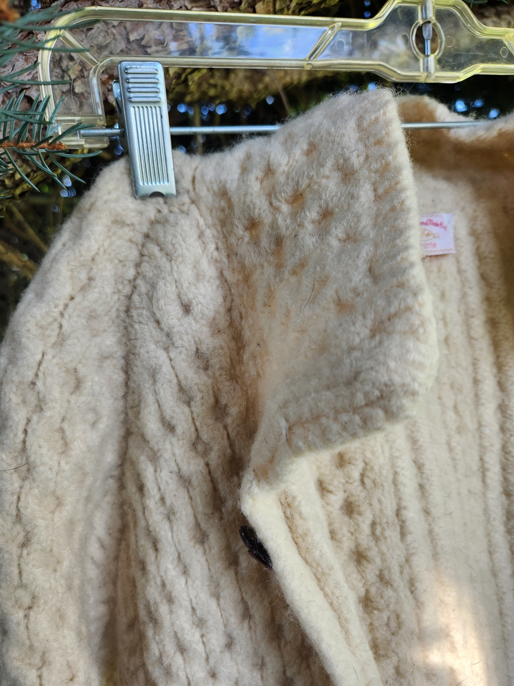Vintage Handmade Heavy 100% Sheep Wool Cardigan Sweater Jacket Flawless Cream - Picture 3 of 10